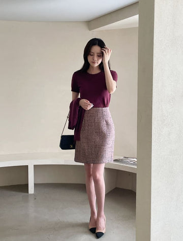 Jenshua Pearl Tweed H-Line Mini Skirt